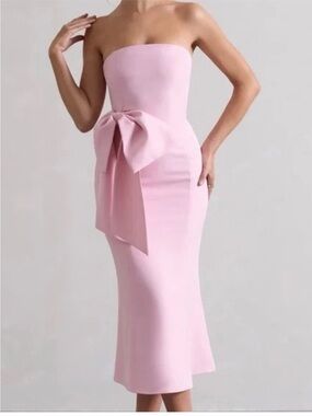 Club L London Strapless Pink Bow-Detail Midi Dress